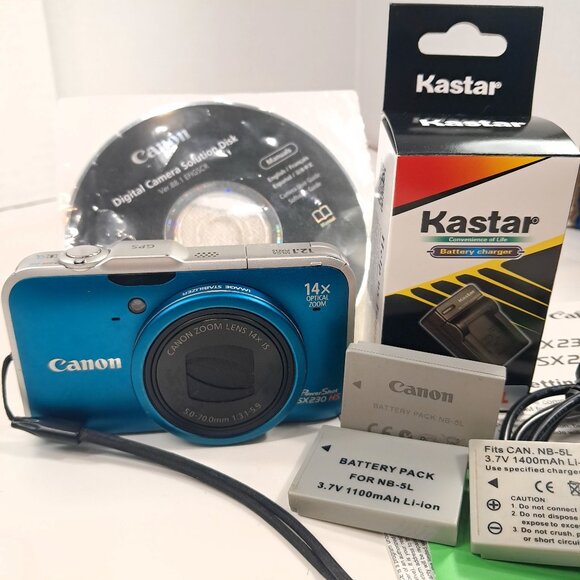 Canon Powershot SX230 HS blue digital camera point & shoot 12.1MP 14x Zoom WORKS
